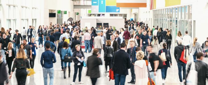 a crowd at a convention
