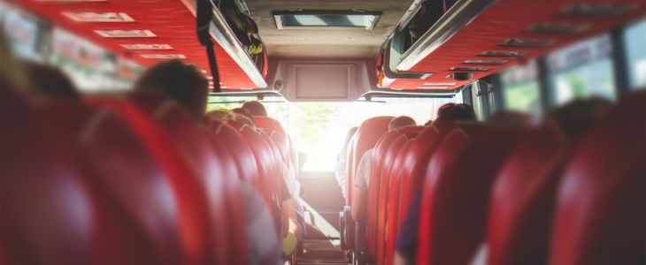 interior of a charter bus