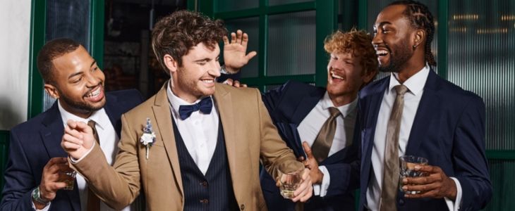 a group of groomsmen enjoying a party