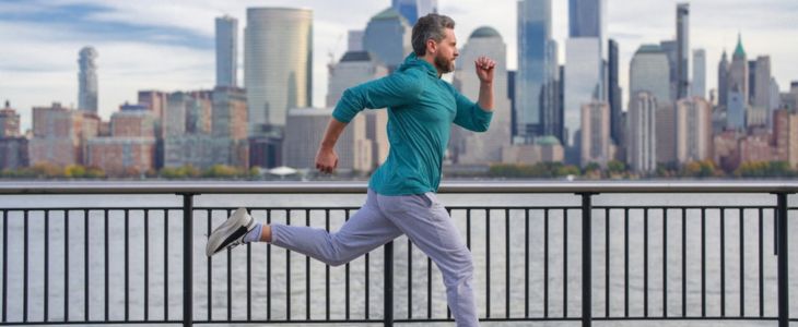 a man runs in new york city