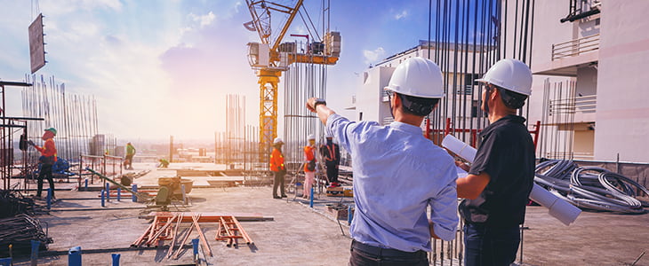A large and bustling construction project